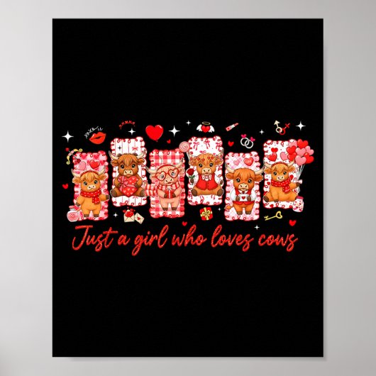 Preppy Just A Girl Who Loves Cows Valentines Day A ポスター (正面)