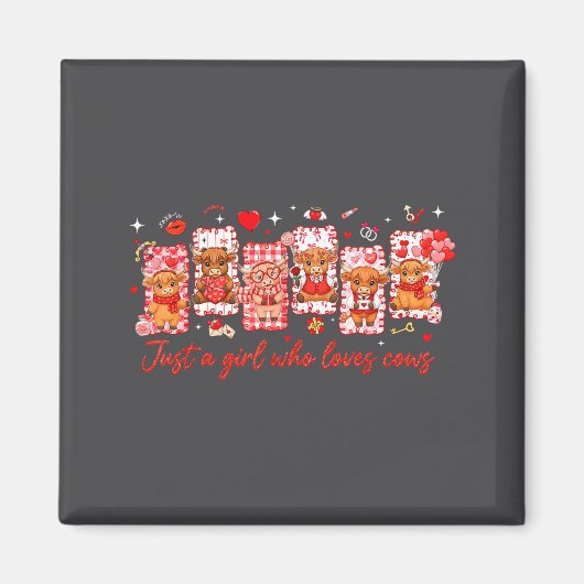 Preppy Just A Girl Who Loves Cows Valentines Day A マグネット (正面)