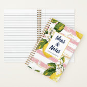 Preppy Lemon Blossom Floral Pink Striped ノートブック (内側)