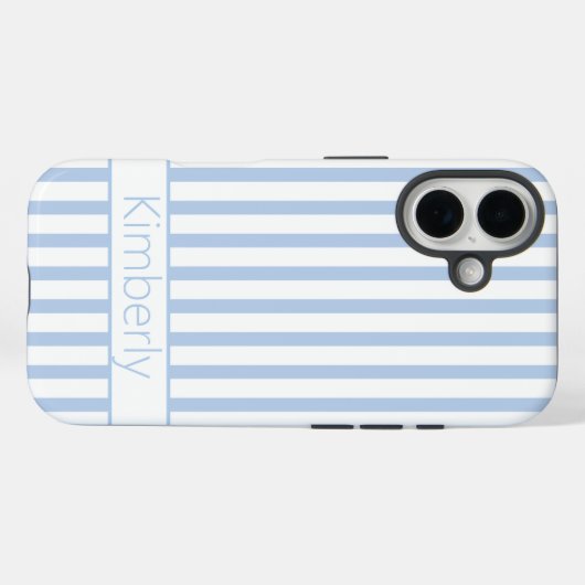 Preppy Light Blue Striped with Name  Case-Mate iPhoneケース (裏面 (横))