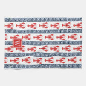 Preppy Lobster Greek Key  Red & Navy Monogram キッチンタオル (横)