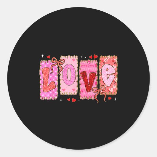 Preppy Love Valentine Nk Coquette Bow Girl Women K ラウンドシール (正面)