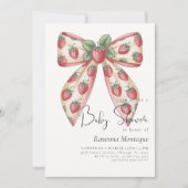 Preppy Luxury Berry Bow Coquette Clean Baby Shower 招待状 (正面)