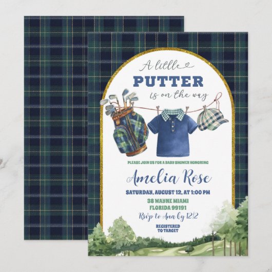 Preppy Luxury Golf Baby Shower Invitation 招待状 (正面/裏面)