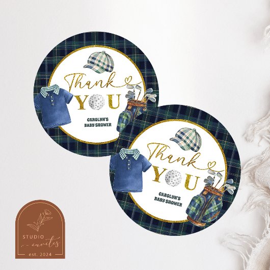 Preppy Luxury Golf Baby Shower Thank You Sticker ラウンドシール
