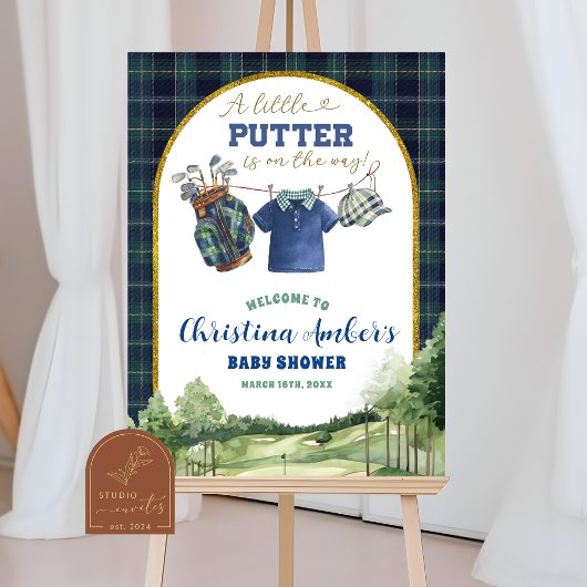 Preppy Luxury Golf Baby Shower Welcome Sign ポスター