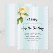 Preppy Magnolia Flower Stripe Baby Shower 招待状 (正面/裏面)