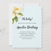 Preppy Magnolia Flower Stripe Baby Shower 招待状 (正面)