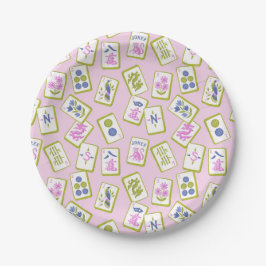 Preppy Mahjong Tiles on Pastel Pink ペーパープレート