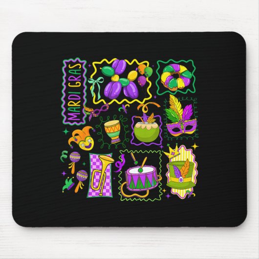 Preppy Mardi Gras Jester Hat Mask King Cake Carniv マウスパッド (正面)