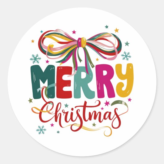 Preppy Merry Christmas Coquette Bow Xmas  ラウンドシール (正面)