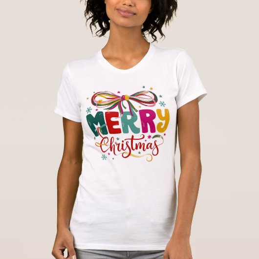 Preppy Merry Christmas Coquette Bow Xmas  Tシャツ (正面)