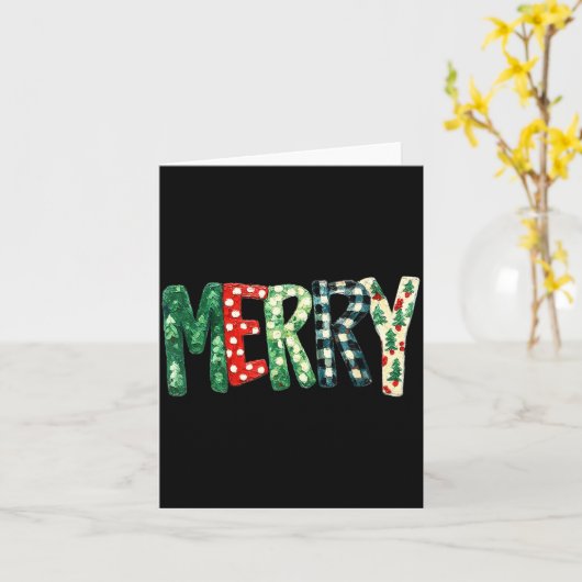 Preppy Merry,christmas Funny Froral Checkered Gift カード (黄色い花)