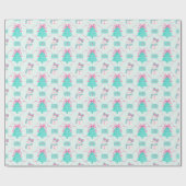 Preppy Mint Girly Christmas Gift Wrap Pink Bow ラッピングペーパー (フラット)