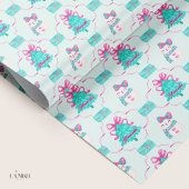 Preppy Mint Girly Christmas Gift Wrap Pink Bow ラッピングペーパー