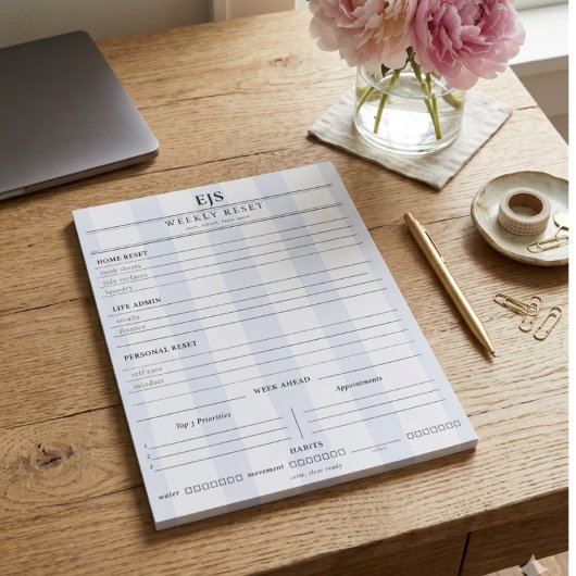 Preppy Monogram Weekly Reset Notepad | Planner ノートパッド