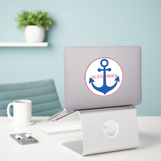 Preppy Nautical Anchor Personalized シール (デスク上のノートパソコン)