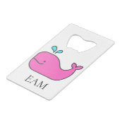 Preppy Nautical Pink and Aqua Whale Monogram クレジットカード栓抜き (正面アングル)