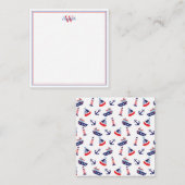 Preppy Nautical Sailboats Monogram ノートカード (正面/裏面)