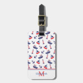 Preppy Nautical Sailboats Monogram ラゲッジタグ (正面縦)