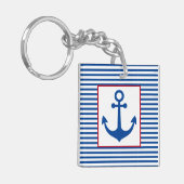 Preppy Nautical Stripes and Anchor Personalized キーホルダー (正面左)