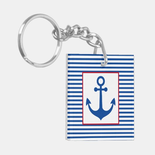 Preppy Nautical Stripes and Anchor Personalized キーホルダー (正面左)