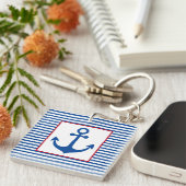 Preppy Nautical Stripes and Anchor Personalized キーホルダー (正面右)