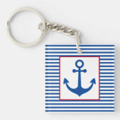 Preppy Nautical Stripes and Anchor Personalized キーホルダー (正面)