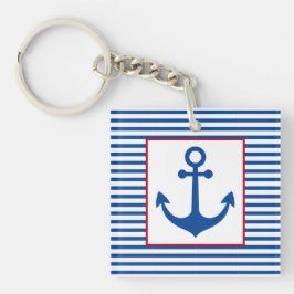 Preppy Nautical Stripes and Anchor Personalized キーホルダー