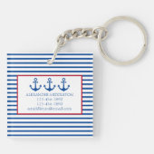Preppy Nautical Stripes and Anchor Personalized キーホルダー (裏面)