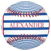 Preppy Nautical Stripes and Anchor Personalized ソフトボール (正面)