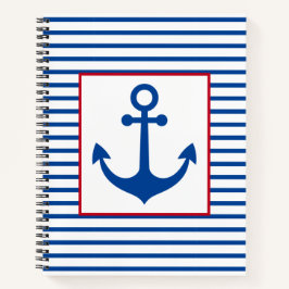 Preppy Nautical Stripes and Anchor Personalized ノートブック