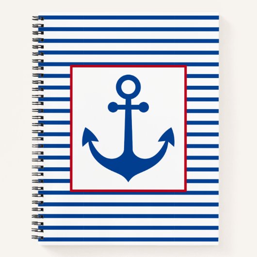 Preppy Nautical Stripes and Anchor Personalized ノートブック (正面)