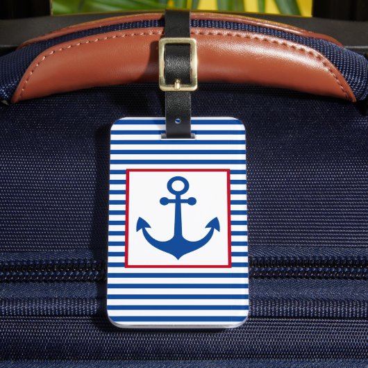 Preppy Nautical Stripes and Anchor Personalized ラゲッジタグ (正面インサイチュ2)