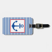 Preppy Nautical Stripes and Anchor Personalized ラゲッジタグ (正面横)