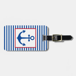 Preppy Nautical Stripes and Anchor Personalized ラゲッジタグ