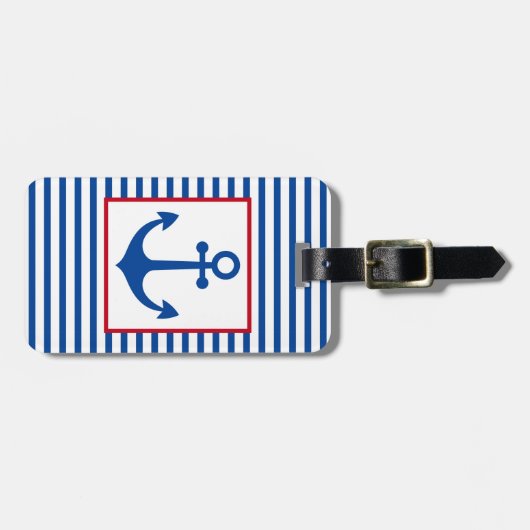 Preppy Nautical Stripes and Anchor Personalized ラゲッジタグ (正面横)
