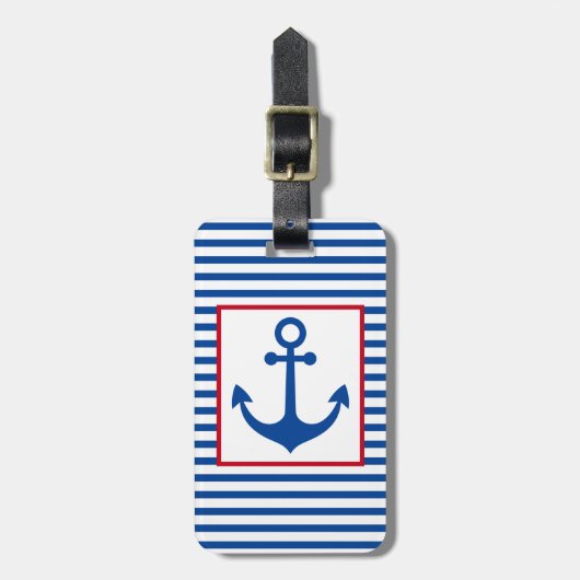 Preppy Nautical Stripes and Anchor Personalized ラゲッジタグ (正面縦)