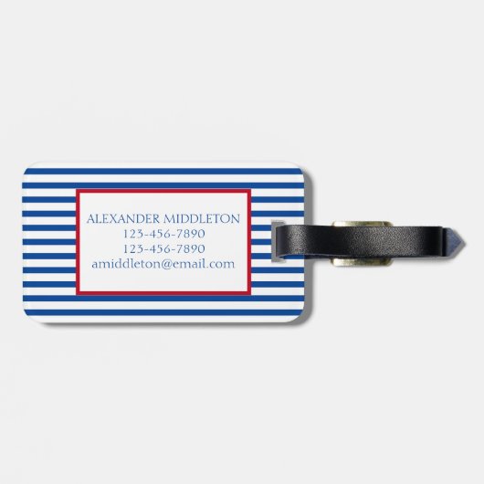 Preppy Nautical Stripes and Anchor Personalized ラゲッジタグ (裏面横)