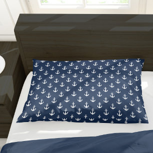 Preppy Navy Blue Anchors Pattern 枕カバー