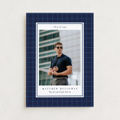 Preppy Navy Grid One Photo Graduation Announcement 招待状