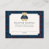 Preppy Navy Plaid Teddy Bear Diaper Raffle エンクロージャーカード (正面)