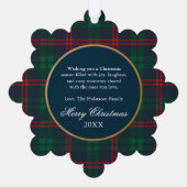 Preppy Navy Tartan Plaid Christmas Photo オーナメントカード (裏面)