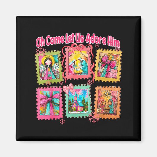Preppy Oh Come Let Us Adore Him Christian Christma マグネット (正面)
