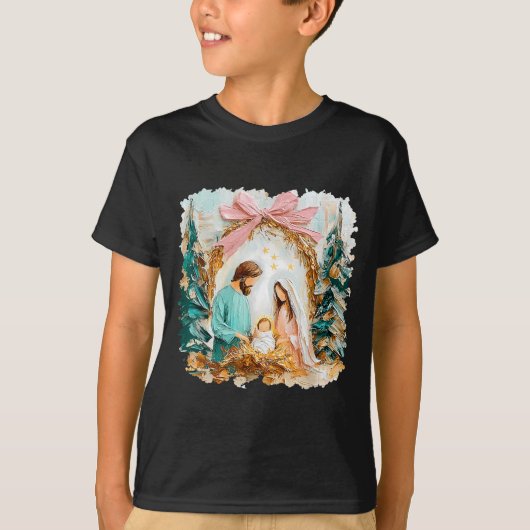 Preppy Painted Christian Nativity Scene God Faith  Tシャツ (正面)