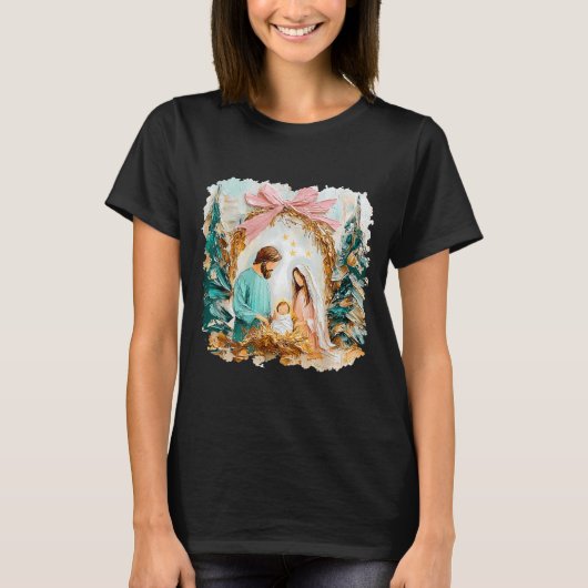 Preppy Painted Christian Nativity Scene God Faith  Tシャツ (正面)