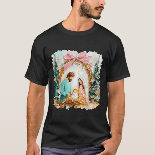Preppy Painted Christian Nativity Scene God Faith  Tシャツ (正面)