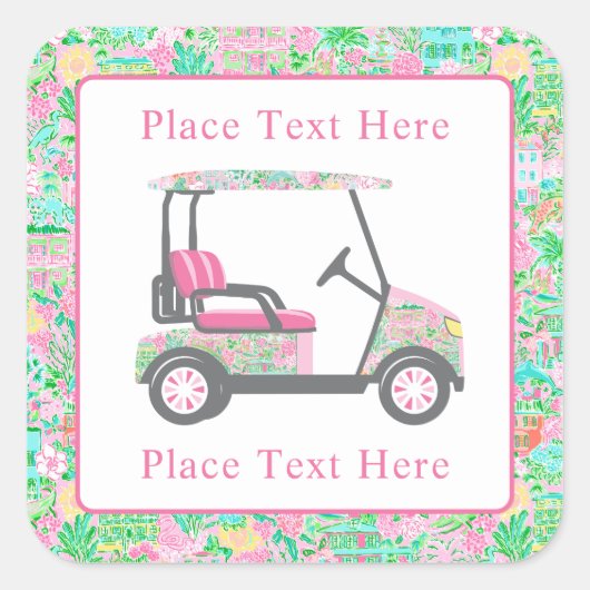 Preppy Palm Beach Golf Cart スクエアシール (正面)