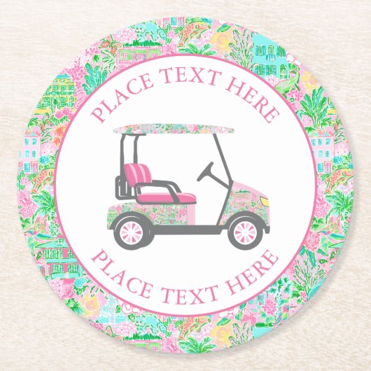 Preppy Palm Beach Golf Cart ラウンドペーパーコースター (正面)