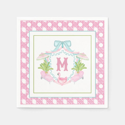 Preppy Palm Beach Monogram Crest スタンダードカクテルナプキン (正面)